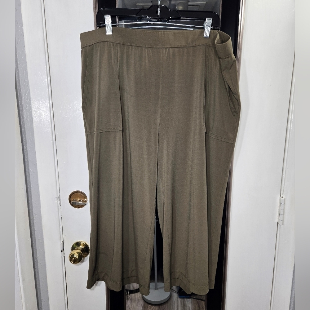Lisa Rinna Collection Green Wide Leg Cropped Pants Sz XL